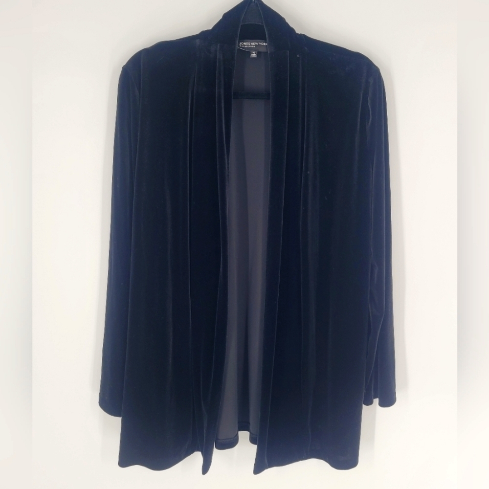 Jones New York black‎ open velvet jacket Size XL